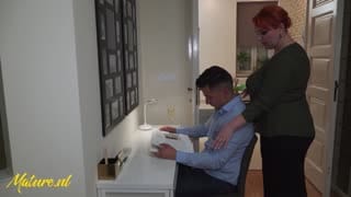 Lucky Guy Was Studying Until His Sexy BBW Stepmom Wanted a Creampie!