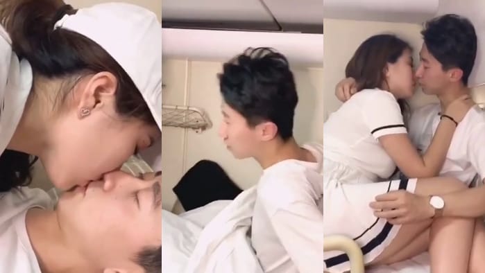 雪肌妹子巧遇前男友，趁他女友熟睡直接在寝列和前男友来一发无套重逢炮