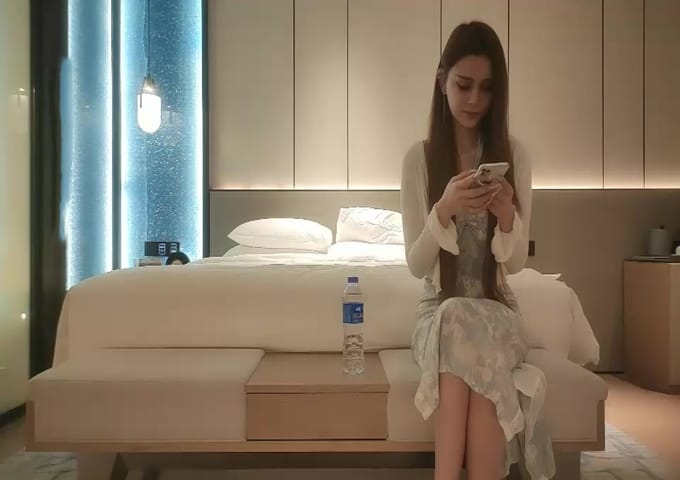 走高端路线，看上去像混血1米73网红外围妹子，腰细胸大长腿极品身材，抬起双腿猛操