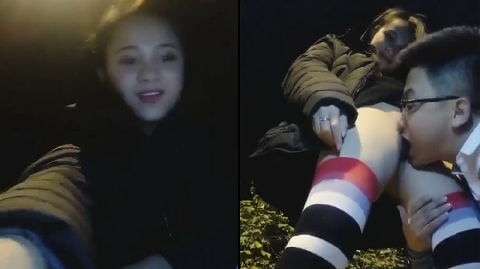 外企斯文眼镜男大冷天马路上与高颜值漂亮小女友直播啪啪这么一个纯情美丽的女孩干这个白瞎了对白淫荡